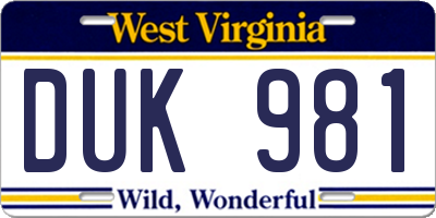 WV license plate DUK981