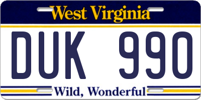 WV license plate DUK990