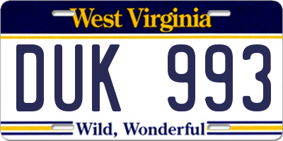 WV license plate DUK993