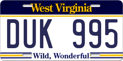 WV license plate DUK995