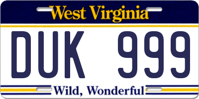 WV license plate DUK999