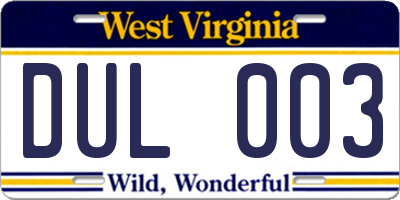 WV license plate DUL003