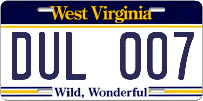 WV license plate DUL007