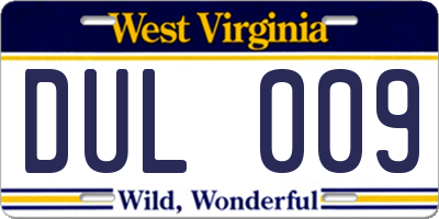 WV license plate DUL009