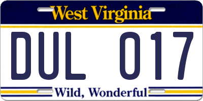 WV license plate DUL017