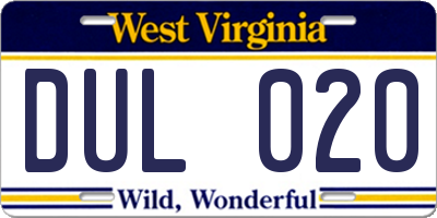 WV license plate DUL020
