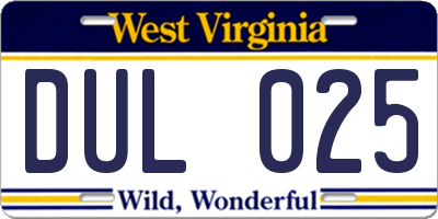 WV license plate DUL025