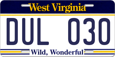 WV license plate DUL030