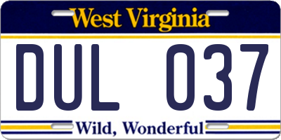 WV license plate DUL037