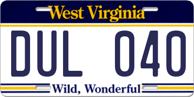 WV license plate DUL040