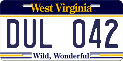WV license plate DUL042
