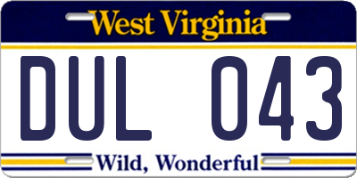 WV license plate DUL043