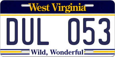 WV license plate DUL053