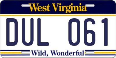 WV license plate DUL061