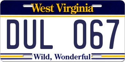 WV license plate DUL067