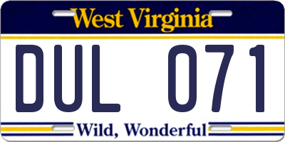 WV license plate DUL071