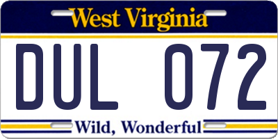 WV license plate DUL072