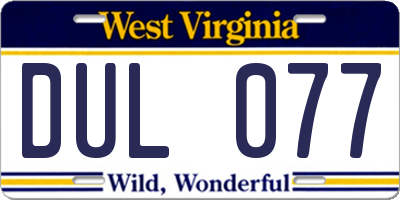 WV license plate DUL077