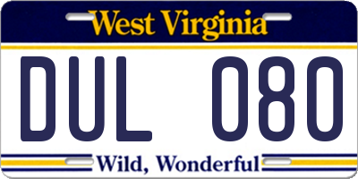 WV license plate DUL080
