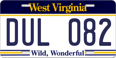WV license plate DUL082