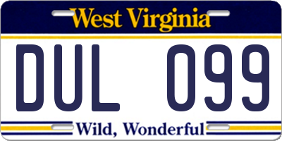 WV license plate DUL099