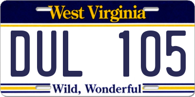 WV license plate DUL105