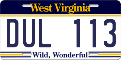 WV license plate DUL113