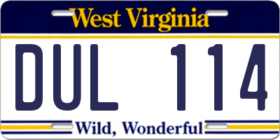 WV license plate DUL114