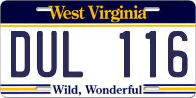 WV license plate DUL116