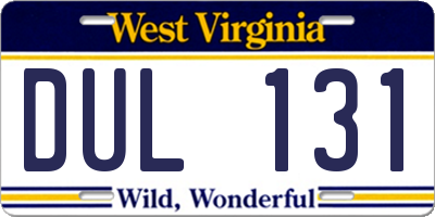 WV license plate DUL131