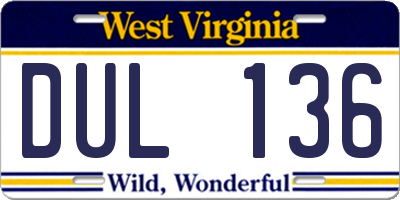 WV license plate DUL136