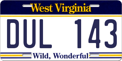 WV license plate DUL143