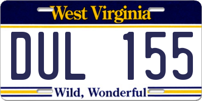 WV license plate DUL155