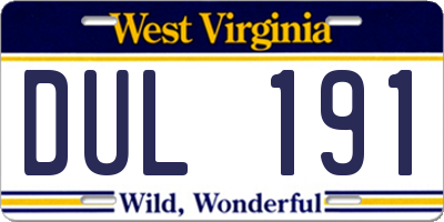 WV license plate DUL191