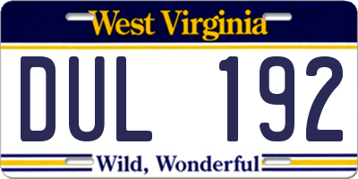 WV license plate DUL192