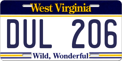 WV license plate DUL206