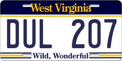 WV license plate DUL207
