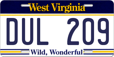 WV license plate DUL209