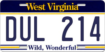 WV license plate DUL214