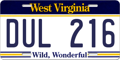 WV license plate DUL216