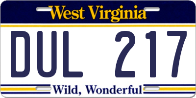 WV license plate DUL217