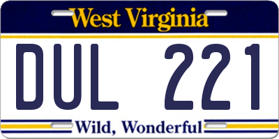 WV license plate DUL221