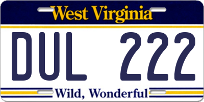 WV license plate DUL222