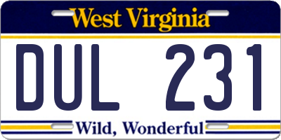 WV license plate DUL231