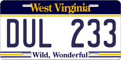 WV license plate DUL233