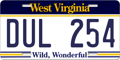 WV license plate DUL254