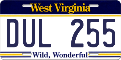 WV license plate DUL255