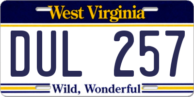 WV license plate DUL257
