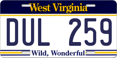 WV license plate DUL259