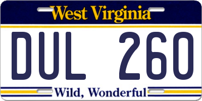 WV license plate DUL260
